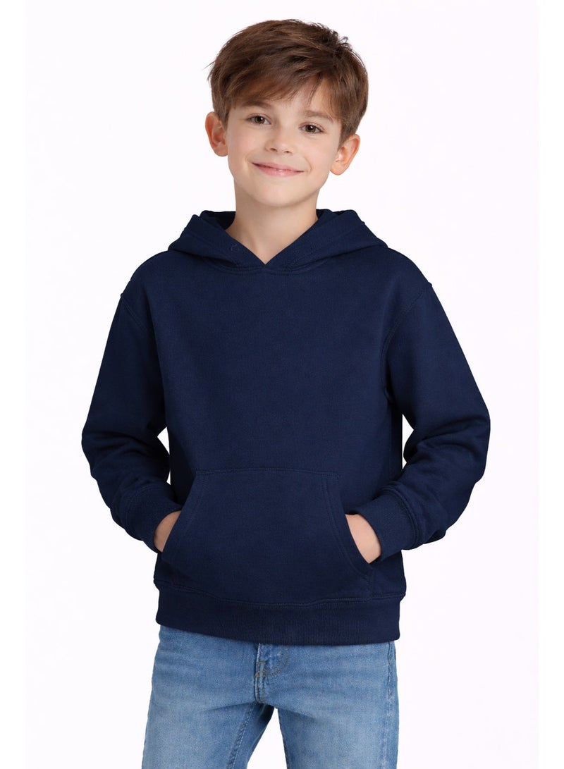 Premium Apparel Kids Navy Blue Regular-Fit Hoodie – Unisex Pullover Sweatshirt for Boys & Girls, Casual Everyday Wear - Image 2